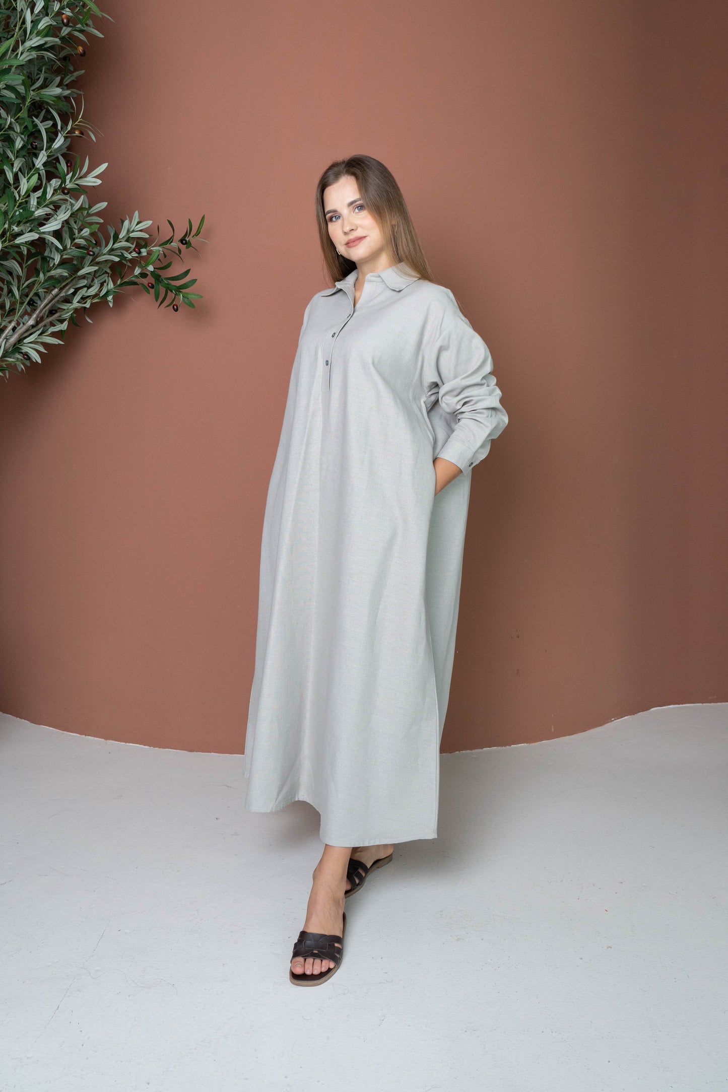 Greige Linen Dress